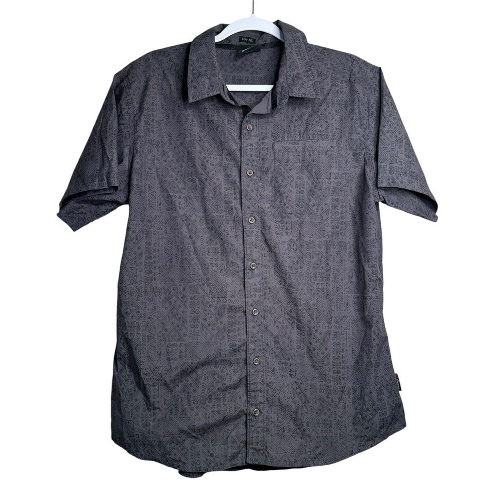 Sherpa Adventure Gear Mens L Gray Patterned Short Sleeve UPF50 Outdoor Shirt